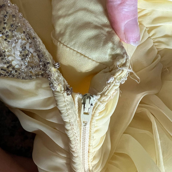 Vintage 1960's Mike Benet Yellow Chiffon Beaded Formal Maxi Gown - Picture 8 of 8